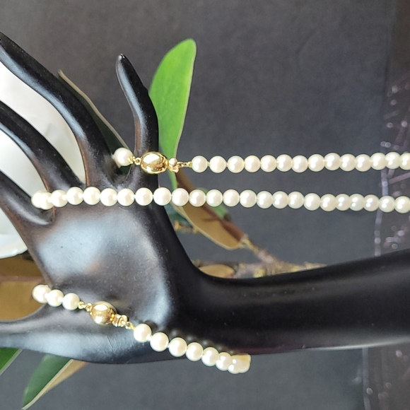 CULTURED PEARL NECKLACE & BRACELET SET 18K - Picture 2 of 9